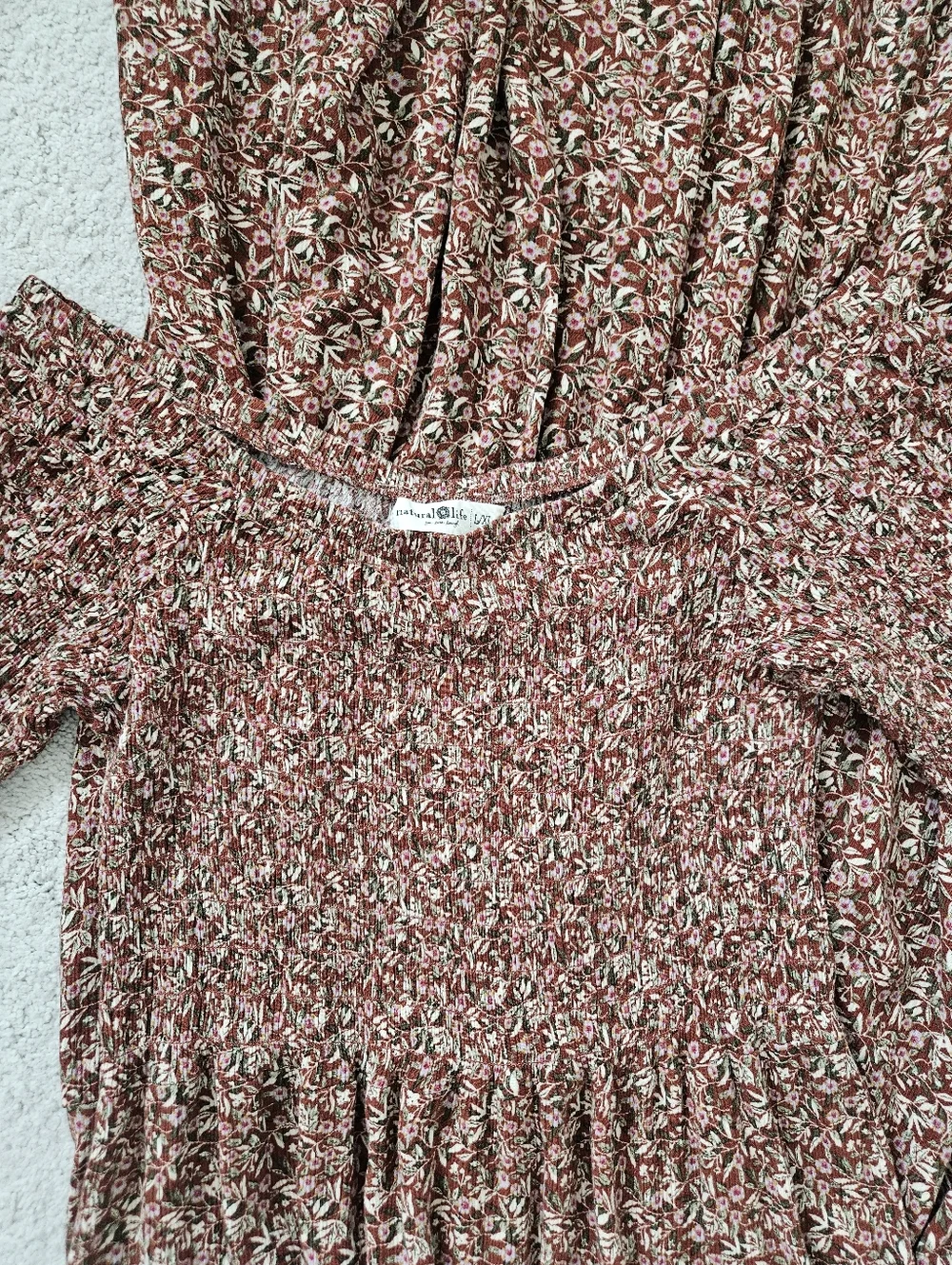 Natural Life | Floral Tiered Smocked Midi Long Dress Off The Shoulder Large / XL - Picture 6 of 7